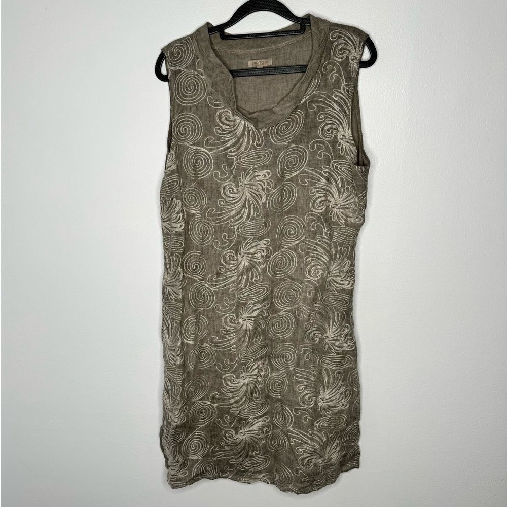 Lina Tomei Linen Embroidered Front Dress Size XL